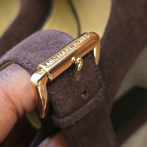 Michael Kors Brown Suede Leather Heeled Pumps with Chunky Platform Mary Jane - Picture 5 of 13